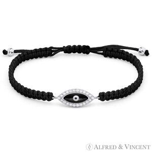 Evil Eye Charm w/ Cubic Zirconia Crystals & Macrame Knot Bracelet